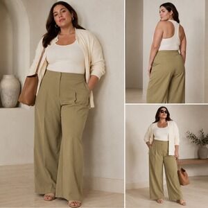 Athleta Pinnacle High Rise Trouser Women's 16 Olive Branch Wide‎ Leg NWT Pockets